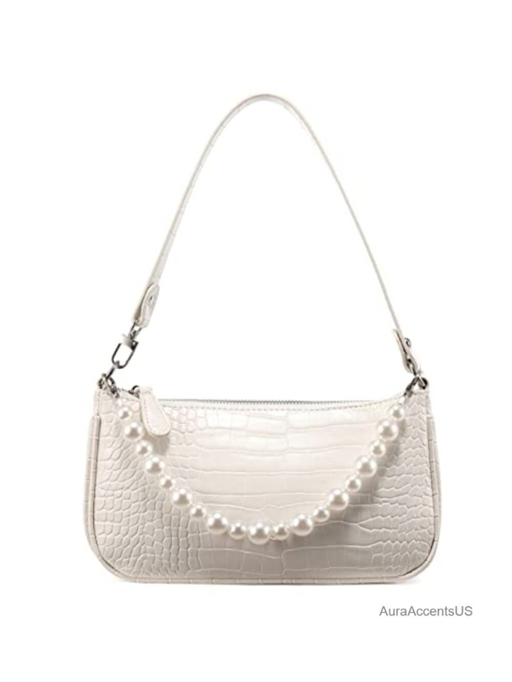 Retro Croc Pattern PU Leather Shoulder Bag Small Tote Purse with Chain